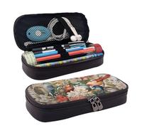 Trousse à crayons avec fond noir et rouge avec fermeture éclair - Grande capacité - Esthétique - Trousse à crayons - Portable - Pour bureau, papeterie, maquillage, bureau, Oiseaux dans mon jardin,