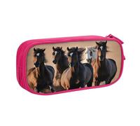 Trousse à crayons avec imprimé chevaux qui courent, grande capacité, pochette pour papeterie, organiseur de bureau avec fermeture éclair pour fournitures scolaires et de bureau, rose, Taille unique