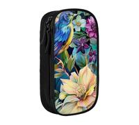 Trousse à crayons avec imprimé cupcakes donuts muffins sucre grande capacité 2 compartiments double fermeture éclair en tissu Oxford de qualité supérieure pour garçons et filles, Oiseau fleuri coloré