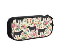 Trousse à crayons avec imprimé de vaches, fleurs roses, pour cosmétiques, outils artistiques, fournitures pour étudiants, enseignants, utilisation polyvalente, Noir , Taille unique, Ensemble cartable