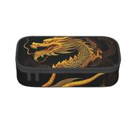 Trousse à crayons avec imprimé dragon jaune doré chinois pour filles et garçons, grande capacité pour étudiants, artistes, école, bureau, collège, Noir , Taille unique, Cartable