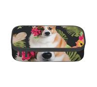 Trousse à crayons avec imprimé fleurs tropicales et corgi pour filles et garçons, grande capacité pour étudiants, artistes, école, bureau, collège, Noir , Taille unique, Cartable