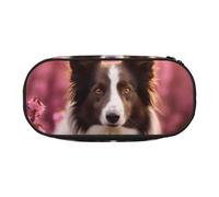 Trousse à crayons avec imprimé floral Border Collie - Grande capacité - Avec fermeture éclair - Fournitures de bureau, Noir/blanc, One Size, Mignon