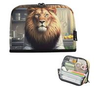 Trousse à crayons avec imprimé lion amusant et réaliste - Grande trousse à crayons avec fermeture éclair - Grande pochette à stylos pour adolescentes et filles - Art amusant - Pour la rentrée scolaire