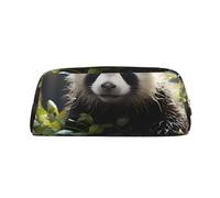 Trousse à crayons avec imprimé panda dans la forêt avec fermeture éclair - Organiseur de papeterie portable - Pour le bureau et les voyages, Or, One Size, Art déco.