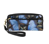 Trousse à crayons avec imprimé papillons bleus pour filles, étudiants, cosmétiques, pour l'école, le bureau, les voyages