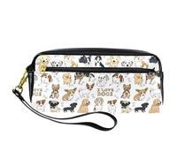 Trousse à crayons avec inscription « I Love Dogs and Bones » - En cuir synthétique - Avec fermeture éclair - Pour garçons et filles - Fournitures scolaires et de bureau