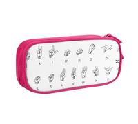Trousse à crayons avec inscription « Sign Language Alphabet » - Pour ranger des cosmétiques et des outils artistiques - Fournitures pour étudiants et enseignants - Utilisation polyvalente, rose