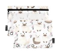 Trousse à crayons avec motif chats de l'Himalaya - 3 trous - Poche pour anneaux - Avec fermeture éclair - Pour examen, maison, voyage