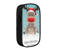 Trousse à crayons avec motif d'élan de dessin animé Merry Christmas | Boîte à crayons de grande capacité en tissu Oxford pour l'école, le bureau, les voyages, les enfants, noir
