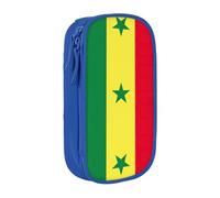 Trousse à crayons avec motif drapeau du Sénégal - Pratique - Multi-compartiments - Pour bureau, voyage, école, art quotidien, bleu, Taille unique, Poche de rangement