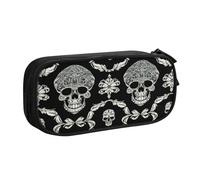 Trousse à crayons avec motif floral et tête de mort - Grande capacité - Avec compartiments - Fermeture éclair - Pour garçons et filles - Pour garçons et filles - Étudiants - Université - École ou