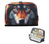 Trousse à crayons avec motif loup mystique avec fermeture éclair - Grande pochette à stylos pour filles et enfants - Imprimé floral - Pour la rentrée scolaire