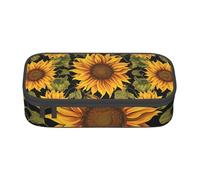 Trousse à crayons avec motif tournesol pour filles et garçons, grande capacité pour étudiants, artistes, école, bureau, collège, Noir , Taille unique, Cartable