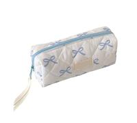 Trousse à crayons avec nœud pour étudiante et femme - Grande capacité - Trousse de rangement pour stylos - Trousse de voyage pour cosmétiques - Pochettes d'artistes, bleu/blanc