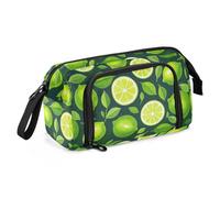 Trousse à crayons avec peinture à l'huile avec motif citron vert - Grande capacité - Fermeture éclair - Légère - Coque rigide pour filles