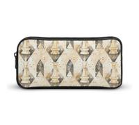 Trousse à crayons avec pièces d'échecs blanches, motif échec et mat, grand
