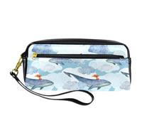 Trousse à crayons, baleine de mer et histoire de fille en cuir synthétique avec fermeture éclair pour garçons et filles, fournitures scolaires et de bureau
