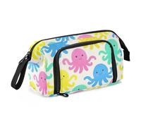 Trousse à crayons beige de grande capacité avec fermeture éclair - Motif silhouette d'animal de dessin animé - Maquillage pour étudiants