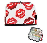 Trousse à crayons blanche avec fermeture éclair et inscription « Red Kiss Marks » - Pour adolescentes et filles - Papeterie personnalisée - Fournitures de rentrée scolaire
