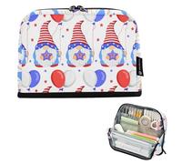 Trousse à crayons blanche avec fermeture éclair - Motif nains mignons - Drapeau américain - Grande trousse à crayons - Pour garçons et filles - Art floral - Fournitures de bureau