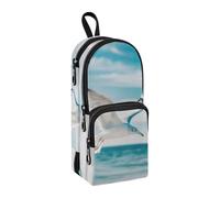 Trousse à crayons bleue avec compartiment pour étudiants, cartable, papeterie, marqueur, école, bureau, travail, Blue Sea Sky Seagull, Taille unique, Mallette
