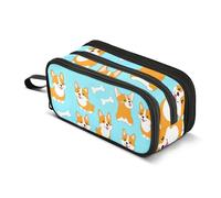 Trousse à crayons bleue avec fermeture éclair - Motif chiens corgi - Pour adolescentes et filles - 22,5 x 9 x 11 cm
