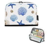 Trousse à crayons bleue corail étoile de mer coquillages grande trousse à crayons avec fermeture éclair mignonne pour filles marqueur art rentrée scolaire adultes fournitures de bureau