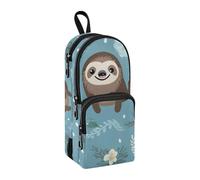 Trousse à crayons bleue de grande capacité avec compartiment pour étudiants, cartable d'école, papeterie, marqueur pour l'école, le bureau, le travail, Paresseux Fleur Bleu, Taille unique, Mallette