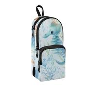 Trousse à crayons bleue de grande capacité avec compartiment pour étudiants, cartable d'école, papeterie, marqueur pour l'école, le bureau, le travail, Hippocampe bleu, Taille unique, Mallette