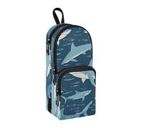 Trousse à crayons bleue de grande capacité avec compartiment pour étudiants en forme de cartable organisateur de papeterie pour l'école, le bureau, le travail, Requin bleu, Taille unique, Mallette
