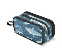 Trousse à crayons bleue de grande capacité pour garçons et filles, 3 compartiments, pour étudiants, papeterie, marqueur pour l'école, le bureau, le travail, Requin bleu, Taille unique, Mallette