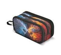 Trousse à crayons bleue et rouge avec motif dragons de feu - Grande capacité - Pour garçons et filles - 3 compartiments - Pour l'école, le bureau, le travail, Dragons de feu bleu rouge 1, Taille