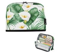 Trousse à crayons botanique blanche avec lys calla et feuilles vertes - Trousse à crayons à fermeture éclair pour garçons et filles - Papeterie pour enfants - Fournitures scolaires