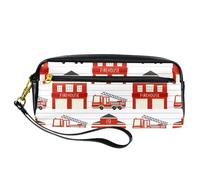 Trousse à crayons, camion de pompiers et caserne de pompiers, pochette en cuir synthétique avec fermeture éclair pour garçons et filles, fournitures scolaires et de bureau