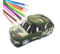 Trousse à crayons camouflage - Grande fermeture éclair - Porte-fournitures scolaires cool - Organisateur élégant - Sac de rangement - Marqueur de crayons portable - Gomme - S, Vert armée., Voir