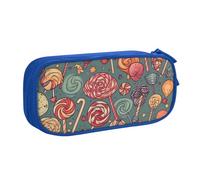 Trousse à crayons Candy and Lollipops - Fermeture éclair lisse - Grande trousse à crayons portable - Trousse de rangement pour fournitures scolaires et maquillage, bleu, Taille unique, Trousse de