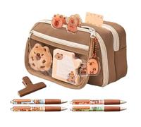 Trousse à crayons Capybara | Ensemble de papeterie Capybara | Trousse à crayons de grande capacité 9 couches | avec stylos neutres, blocs-notes, autocollants, porte-clés et plus | Organiseur de