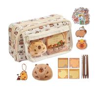 Trousse à crayons Capybara mignonne à 9 couches, papeterie Capybara avec pendentif, notes autocollantes, pince, en peluche, grande ouverture, fournitures scolaires, Set, Refer to description,