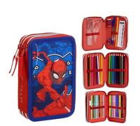 CERDÁ Life's Little Moments Trousse triple pour enfant Spiderman avec marqueurs, stylos et crayons