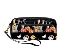 Trousse à crayons, château d'arbre mort, fantôme, citrouille, trousse à crayons en cuir synthétique avec fermeture éclair pour garçons et filles, fournitures scolaires et de bureau