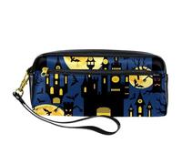 Trousse à crayons, château d'Halloween, arbre mort, lune, trousse à stylos en cuir synthétique avec fermeture éclair pour garçons et filles, fournitures scolaires et de bureau