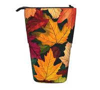 Trousse à crayons colorée d'automne avec grandes feuilles, porte-stylos, trousse à crayons télescopique, trousse de maquillage, organisateur de papeterie pour l'école, le bureau, les voyages