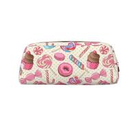 Trousse à crayons colorée en cuir avec motif sucettes et donuts - Grande capacité - Pour l'école - Cadeau idéal pour garçons et filles, doré, Taille unique, Trousse de maquillage