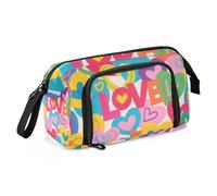 Trousse à crayons colorée en forme de cœur de dessin animé - Grande capacité - Fournitures scolaires mignonnes avec fermeture éclair pour adolescents garçons élémentaires