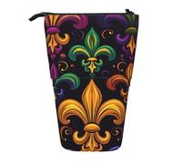 Trousse à crayons colorée Mardi Gras sur pied, motif fleur de lys télescopique, trousse à crayons, trousse de maquillage, organisateur de papeterie pour l'école, le bureau, les voyages