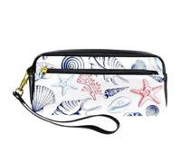 Trousse à crayons, coquillages marins, coraux et étoiles de mer, pochette à stylos en cuir synthétique avec fermeture éclair pour garçons et filles, fournitures scolaires et de bureau
