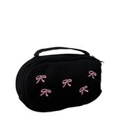 Trousse à crayons créative avec nœud rose et noir - Grande capacité - Brodé - Multifonctionnel - Boîte de rangement pour papeterie, noir, Taille unique