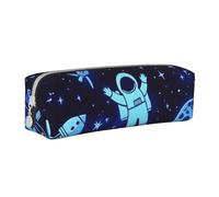 Trousse à crayons cylindrique portable avec fermeture éclair en cuir Motif astronautes et vaisseaux spatiaux, blanc, Taille unique, Sac à dos d'école