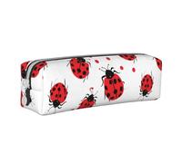 Trousse à crayons cylindrique portable avec fermeture éclair en cuir Motif coccinelle à sept pois, blanc, Taille unique, Sac à dos d'école